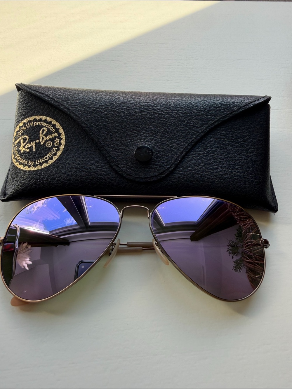 Ray-Ban Aviator Sunglasses - Purple Lenses, Gold Frame